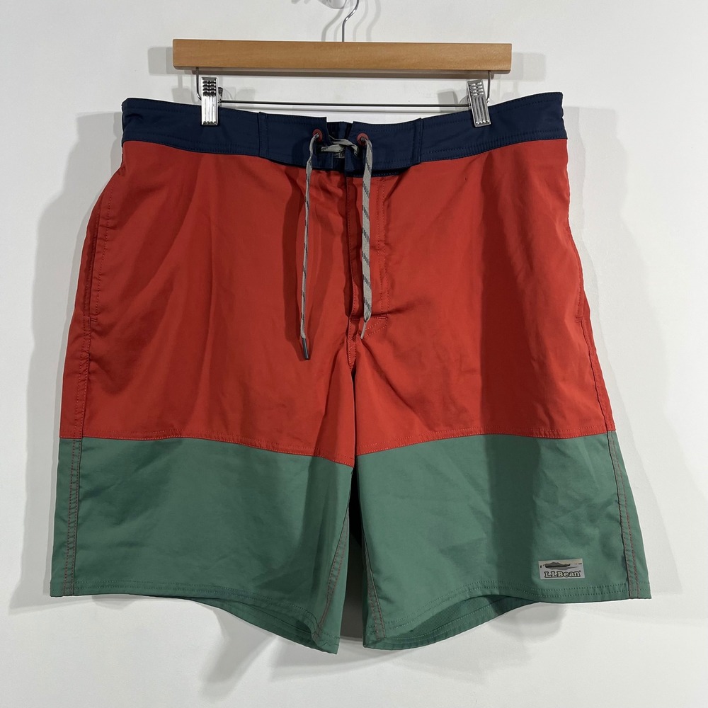 LL Bean Outdoors Resort Retro Colorblock Board Shorts Swim Mens XL Coastal